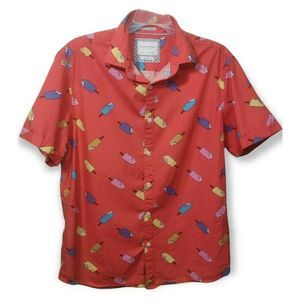 Ricky Singh Denim & Flower Mens Button Up Shirt L Large Slim Fit Sailboat Blue